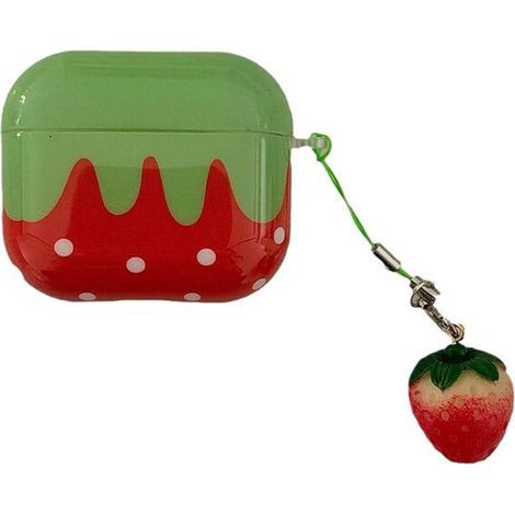 Una bellissima custodia protettiva antiurto bianca lucida con pois rossi per AirPods Pro 2, con ciondolo incluso. (1/2)