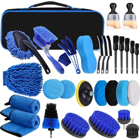 Ensemble De Nettoyage Auto 31 Pièces - Brosses Pour Perceuse Et Détails - Intérieur Et Extérieur Véhicule - Kit Complet Avec Sac (1/5)