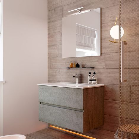 Mobile da bagno 90 cm sospeso finitura cemento senza specchio e senza colonna (1/4)