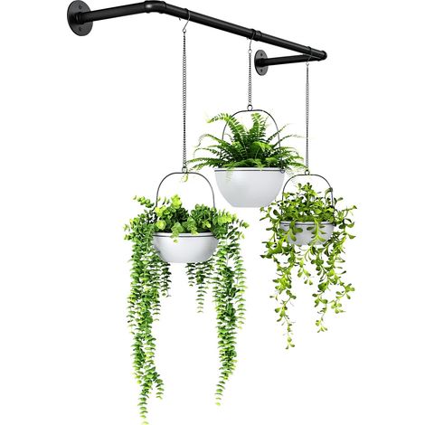 Support de Plantes d'intérieur à Suspendre pour Plantes d'intérieur pour fenêtre, Plafond, Tige Flottante en métal Noir pour décoration Murale de Jardin, Salon, Cuisine (Pot et Plante Non (1/5)