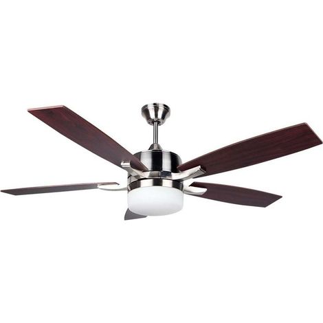 Ventilateur de plafond avec télécommande, 5 pales, 132 cm de diamètre, 60 W de puissance, avec lampe, silencieux, 3 vitesses, chromé, blanc (1/3)