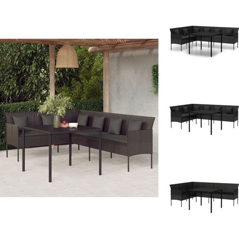 Gartenmöbel-Sets - Living 2-tlg. Garten-Essgruppe mit Kissen Schwarz Poly Rattan (1/5)