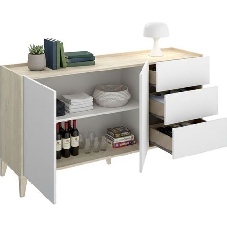 Aparador Cadillac, Comoda 3 Cajones, 1 Estante, Puerta Batiente, Deslizante, 40x150x78h cm Blanco