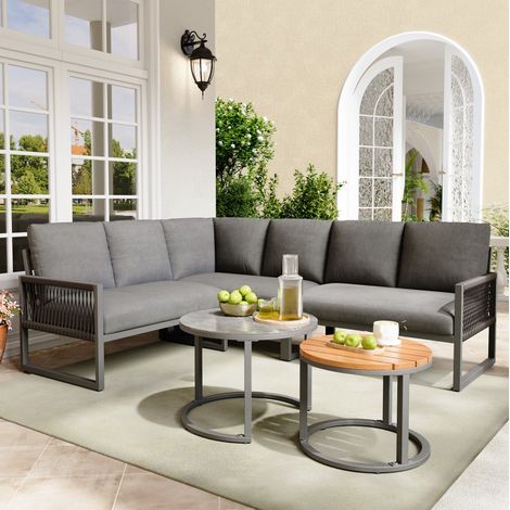 MEUBLIV Eck-Gartenlounge aus grauem verzinktem Metall, 123 x 68 x 86 cm, 2 Tische (1/5)