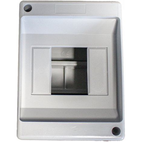 Centralino da parete con binario DIN stampato su base, 4 moduli, 130x90x86 mm, grigio RAL 7035, IP40, ideale per installazioni elettriche interne