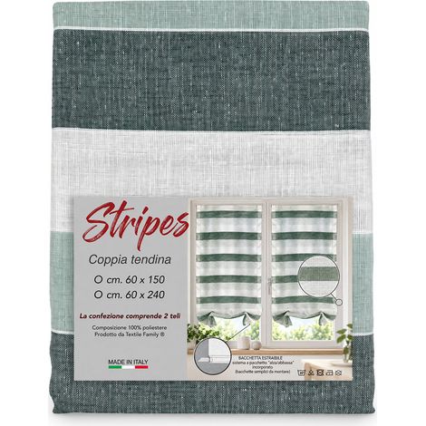 Coppia Tendine a Vetro Stripes Verde a Pacchetto con Bacchette Incluse – 2 Teli Made in Italy COPPIA (2 TELI) CM. 60X150 (1/5)