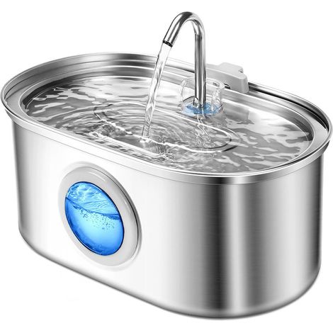 Trinkbrunnen aus Edelstahl, ultraleiser 3,2-Liter-Katzenwasserspender mit LED-Beleuchtung, Sichtfenster, 3 Aktivkohlefiltern + 3 Schwämmen, mehrfache Filtration.