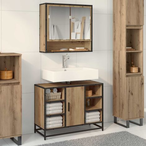vidaXL Set di mobili per il bagno con porta 2 pcs Rovere artigianale (1/5)