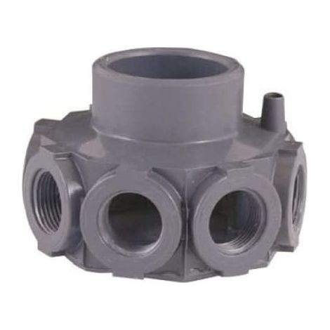 Testa del collettore a 12 bracci. In PVC Ø int. 63 ed est. 75. Attacco da 1''