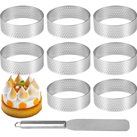 Set mit 8 Dessertringen 6 cm, runde Mousseringe mit Löchern, perfekte Törtchenformen für Kuchen und Desserts, aus Edelstahl (1/5)