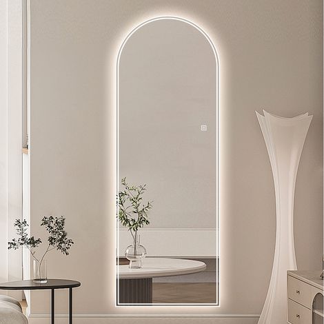 Specchio a figura intera ad arco, 165x50 cm, a LED, 3 colori, intensità regolabile, per camera da letto. (1/5)