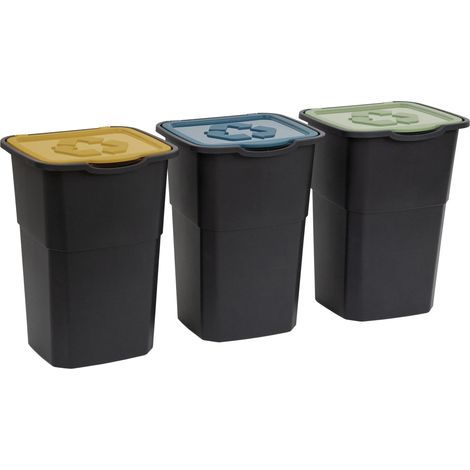 Set aus 3 stapelbaren Mülltrennbehältern 32x25x38