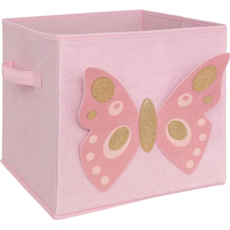Boîte de Rangement en Velours "Papillon" 29x29cm Rose (1/3)