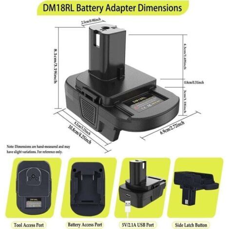 NALOOKAMIC Adaptateur de Batterie DM18RL pour Ryobi 18V Outils électriques à Batterie au Lithium, converti avec dewalt 18 V 20 V ou avec Milwaukee 18 V Batterie Li-ION pour 18V Source d'alimentation