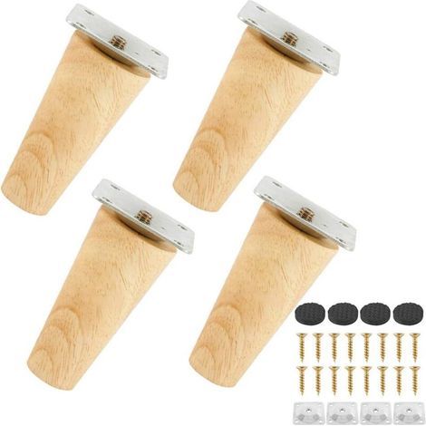 Lot de 4 Pieds de Canapé Bois Massif, Pieds de Meubles pour Fauteuil, Table de Nuit, Armoire, Tiroir (8cm, Straight) (1/4)