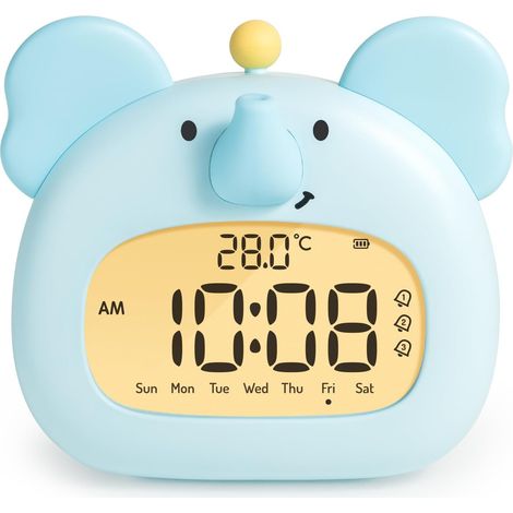 Réveil décoratif éléphant pour Enfant avec veilleuse, écran LED numérique, 3,15 Pouces, Trois alarmes, Mode Week-End, Date, Heure, température, Rechargeable, décoration pour Chambre de bébé (1/5)