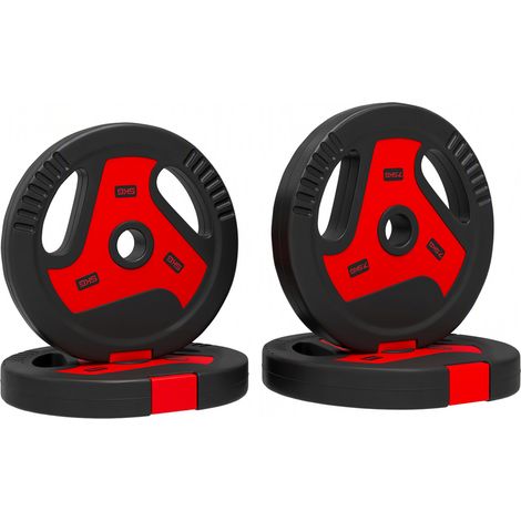 SPORTNOW juego de discos de pesas de 4 piezas, agujero Ø25 mm, total 25 kg, 2x7,5kg, 2x5kg, con agarres, para mancuernas y barras, para casa, gimnasio (1/5)