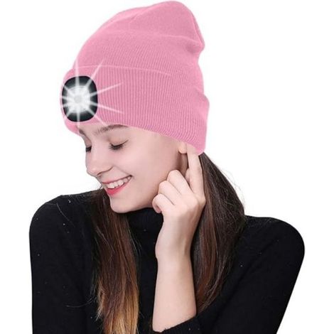 LED Lumineux Bonnet Chapeau - - USB Rechargeable 4 LED Chapeau de Course Lampe Frontale - Rose (1/5)