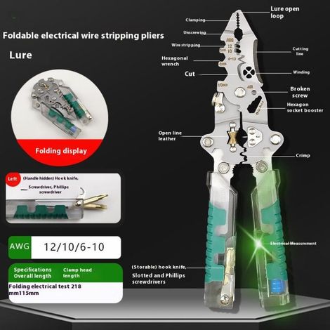 Pince à dénuder multifonctionnelle avec stylo testeur électrique, pliable (1/5)
