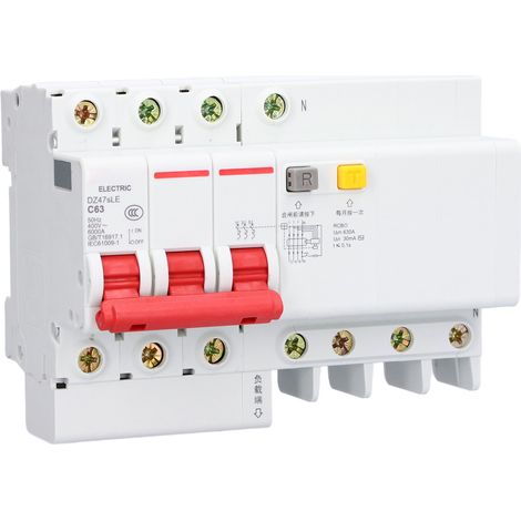 Disjoncteur miniature C63 triphasé + neutre, montage sur rail DIN, pour textiles de maison, 63 A, 400 V CA