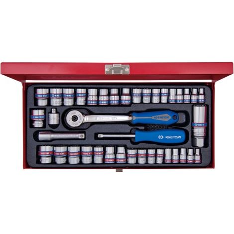 Coffret multi-outils 39 pièces – Douilles 1/4' et 3/8' – Cliquet à tête ronde – Adaptateur réducteur 3/8' → 1/4' – King Tony (1/2)