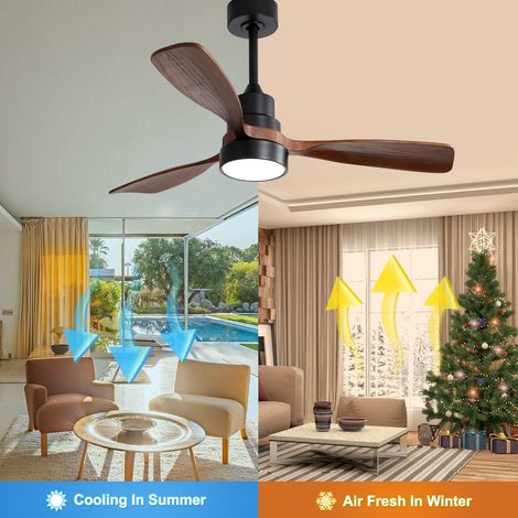 Ventilateur de plafond en bois 122cm, 3 pales en bois massif, télécommande, moteur DC réversible, idéal pour salon et séjour (1/5)