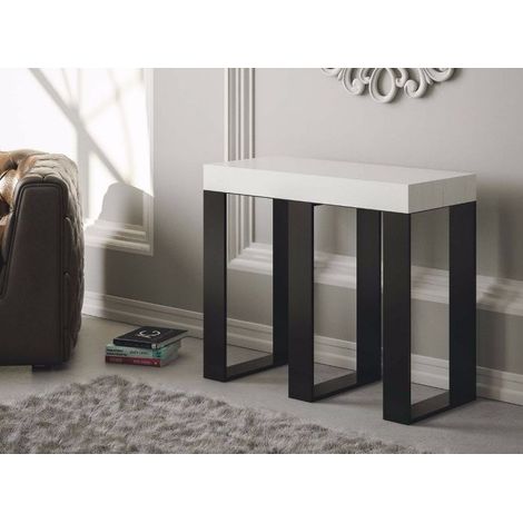 Console extensible blanche et pieds métal anthracite 14 personnes 40 à 300 cm Sivy (1/4)