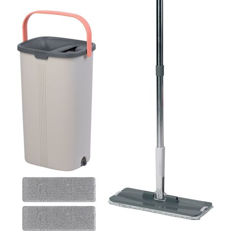 Set di mocio piatto con secchio a due scomparti e panni in microfibra (1/5)