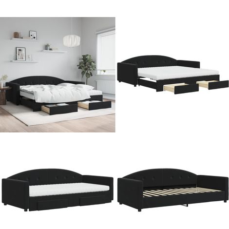 Tagesbett Ausziehbar mit Schubladen Schwarz 100x200 cm Samt - Schlafsofa - Schubladenbett (1/5)