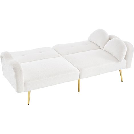 Clic-Clac 2 Plazas en Tela de Lana con Respaldo Ajustable, Patas de Metal Dorado, Brazos Curvados y 2 Cojines, Blanco (1/5)