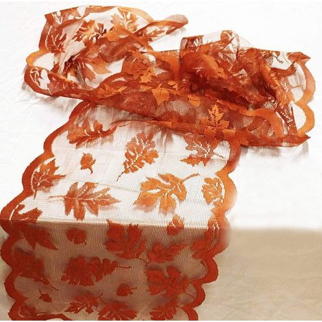 (marron) Chemin de table d'automne décorations de Thanksgiving 13 x 72 pouces feuilles d'érable chemin de table décor d'automne chemin de citrouille