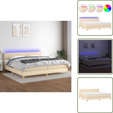 Sommier à lattes de lit et matelas et LED Crème 200x200cm Tissu - Sommier Tapissier - Lit Plateforme - Lit Avec Led - Matelas À Ressorts Ensachés - Têtière Ajustable (1/5)