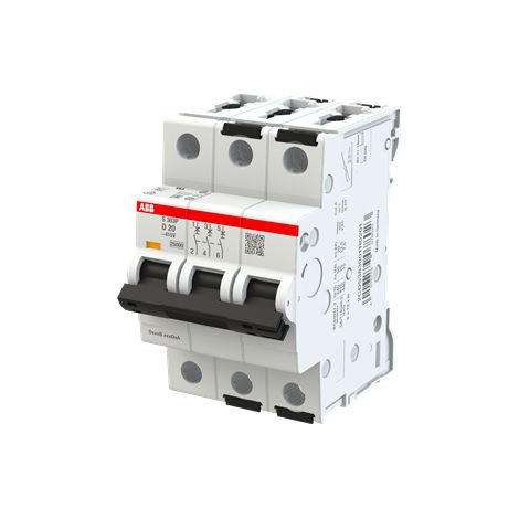S300P-Disjoncteur 3P-20A-Courbe D-Pdc 25000A-400VAC 25KA-230VAC 50kA-3 modules 2CDS383001R0201 ABB A907802 (1/3)
