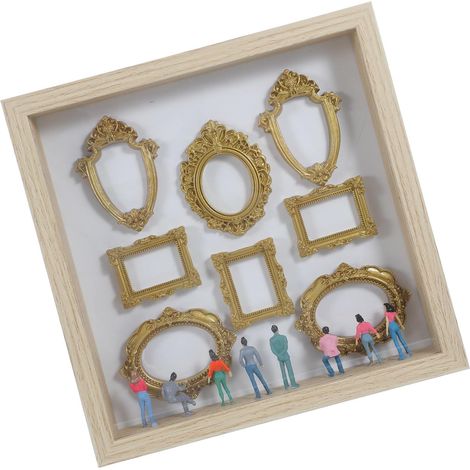 Boîte à Ombres Miniature DIY Musée avec Figurines Dorées Mini Cadres Photo Tabletop pour Décor Maison Anniversaire Mariage Kit Exposition Muséale Compact et Élégant (1/5)