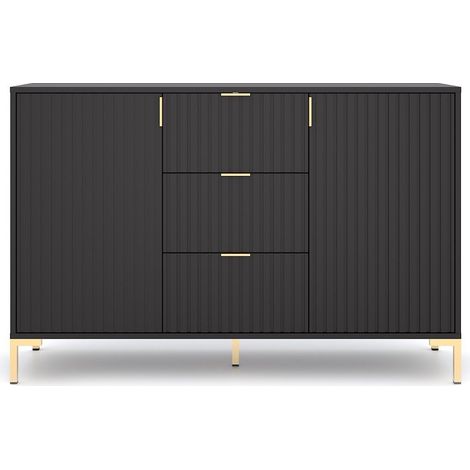 Buffet 2 portes 3 tiroirs 130,5x40x85,8 cm noir - FLINA (1/5)