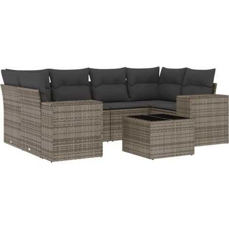 Maison Exclusive - Set Divani da Giardino 7 pz con Cuscini Grigio in Polyrattan (1/3)