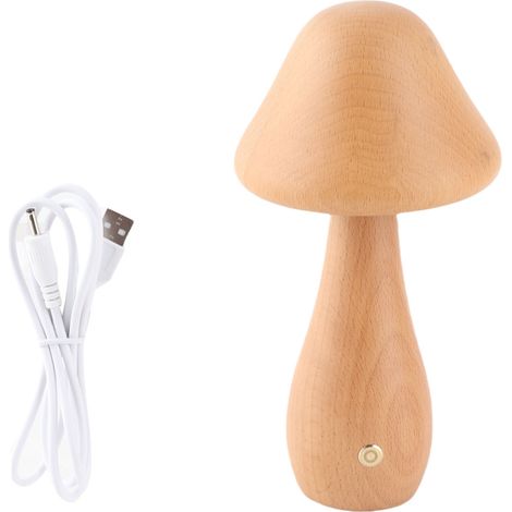 Lampe de Table en Bois Champignon avec Rotation de 150°, 3 Températures de Couleur (3000K/4000K/6000K), Dimmable, Rechargeable et Touche de Contrôle (1/5)
