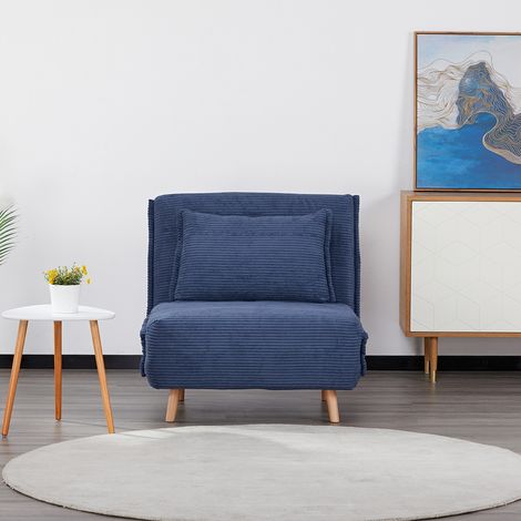 EVERGREENWEB - Poltrona Letto trasformabile  Poltrona letto con Materasso singolo e cuscino imbottito  Divanetto clic clac con Schienale Regolabile 1 posto con gambe in legno  Blu  Velvet 80 (1/5)