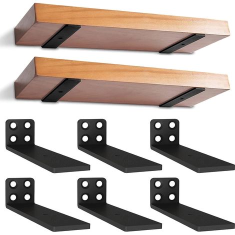 Lot de 6 - Support étagère flottante - Fixation murale invisible - Acier robuste finition noire - Pour bibliothèque salon cuisine garage - Noir - 12,7cm (1/5)
