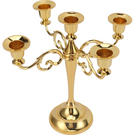Bougeoir à 5 bras en fer doré, style rétro, idéal pour la maison ou l'église. (1/5)