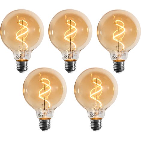 5er-Set E27 Dimmbare LED-Glühbirne Spiralfilament G95 Gold 4W 270 lm 2100K