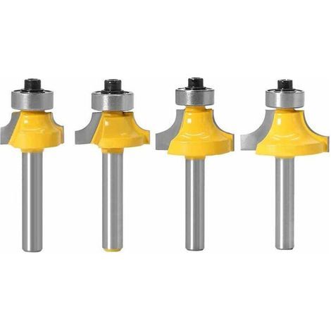 Set di 4 frese rotonde per la lavorazione del legno, frese rotonde in metallo duro, raggi di taglio angolari 3,18 mm, 4,76 mm, 6,35 mm, 7,92 mm, frese per smussatura, frese a quarto di cerchio, utensi (1/5)