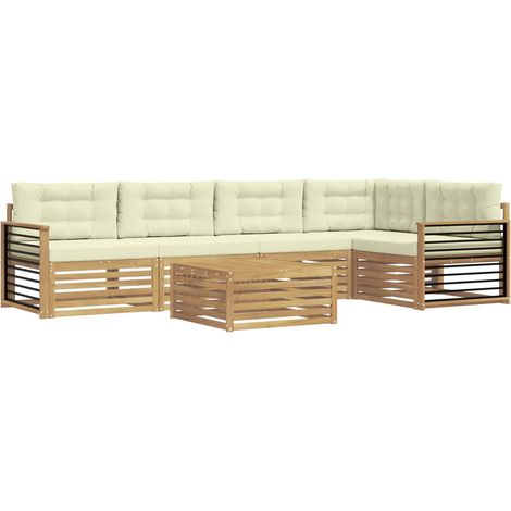 Outdoor Sofa Set with Cushion 6 pcs White and Cream Polyester vidaXL (1/5)