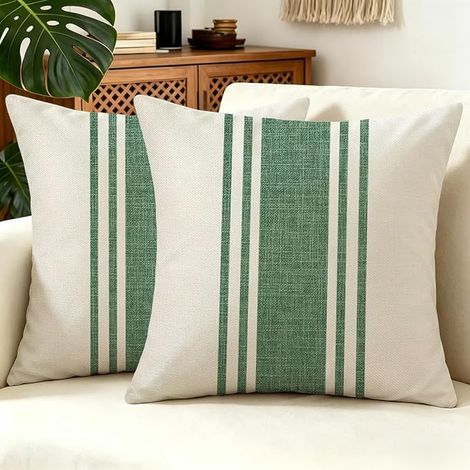 Housses de Coussin 50x50 Vert Rayures Taies d'oreiller Carré pour Canapé Lit Chaise Chambre Salon Extérieure Intérieur Décoration (1/4)