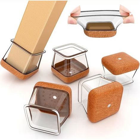 Filiyano-Lot de 6 protège-pieds de chaise carrés, protecteurs de sol - Protecteurs de sol pour pieds de meubles transparents XXL : 43-50 (1/5)
