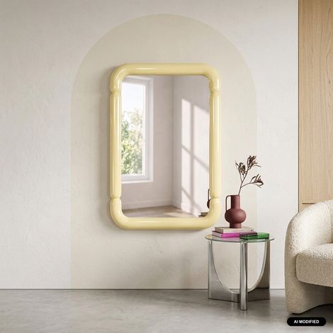 sweeek - Miroir rectangulaire décor bois 106cm jaune - Volt (1/4)