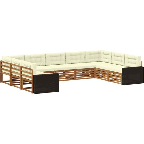 Conjunto de sofás de exterior con cojín 9 pcs Natural y Crema vidaXL (1/5)