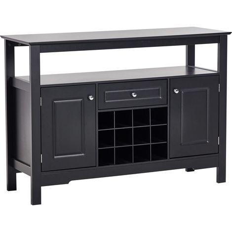 Credenza a 2 ante in vetro con ripiani e cassetto portabottiglie Meditarrean Stile elegante Nero Timboon