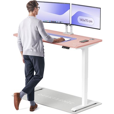 Desktronic Bureau assis debout HomePro - 140x70cm - Blanc/Rose