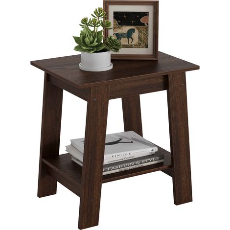 Table d'appoint en bois gris rustique avec 2 étagères - Style farmhouse - Pour salon, chambre ou entrée - Compacte et montage facile - marron (1/5)